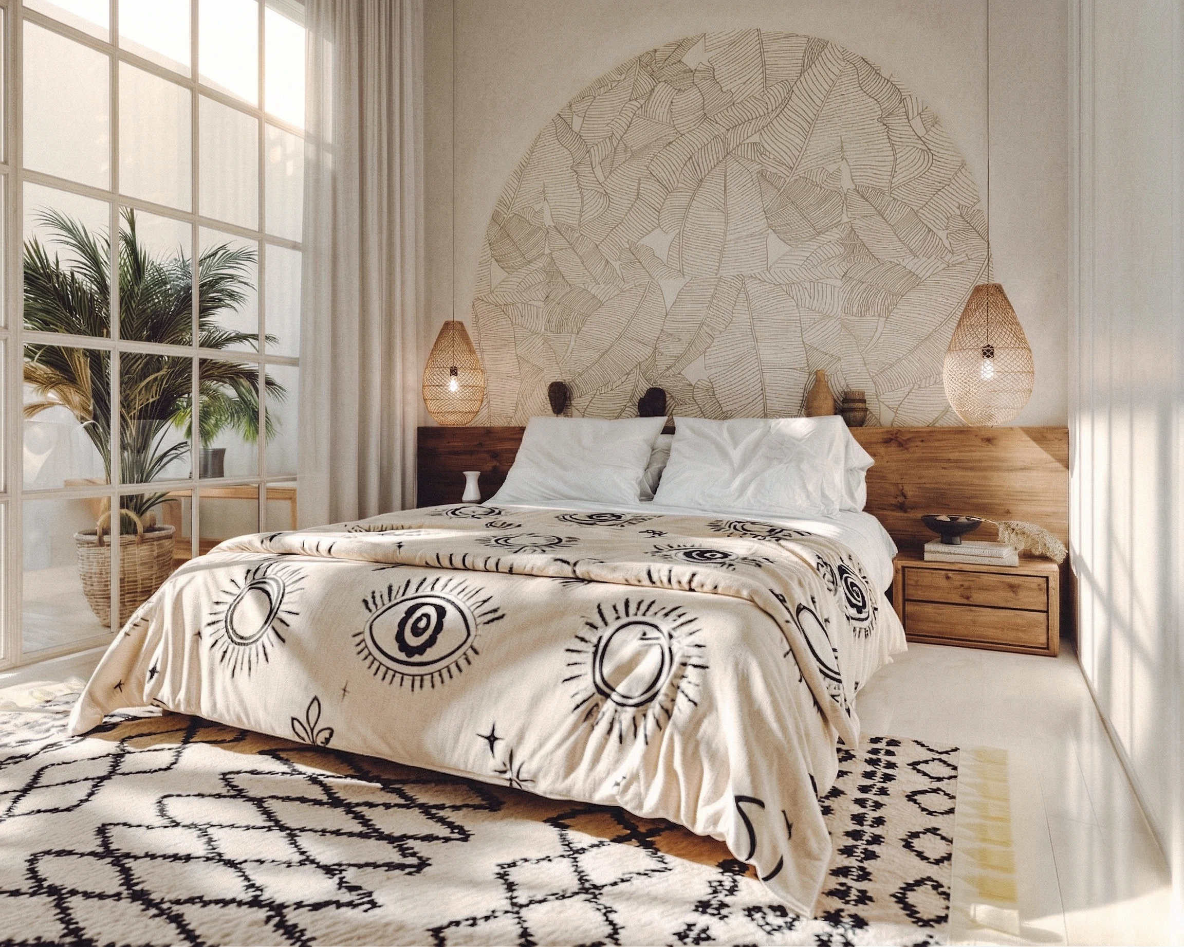 Bali — quarto cabeceira folhas