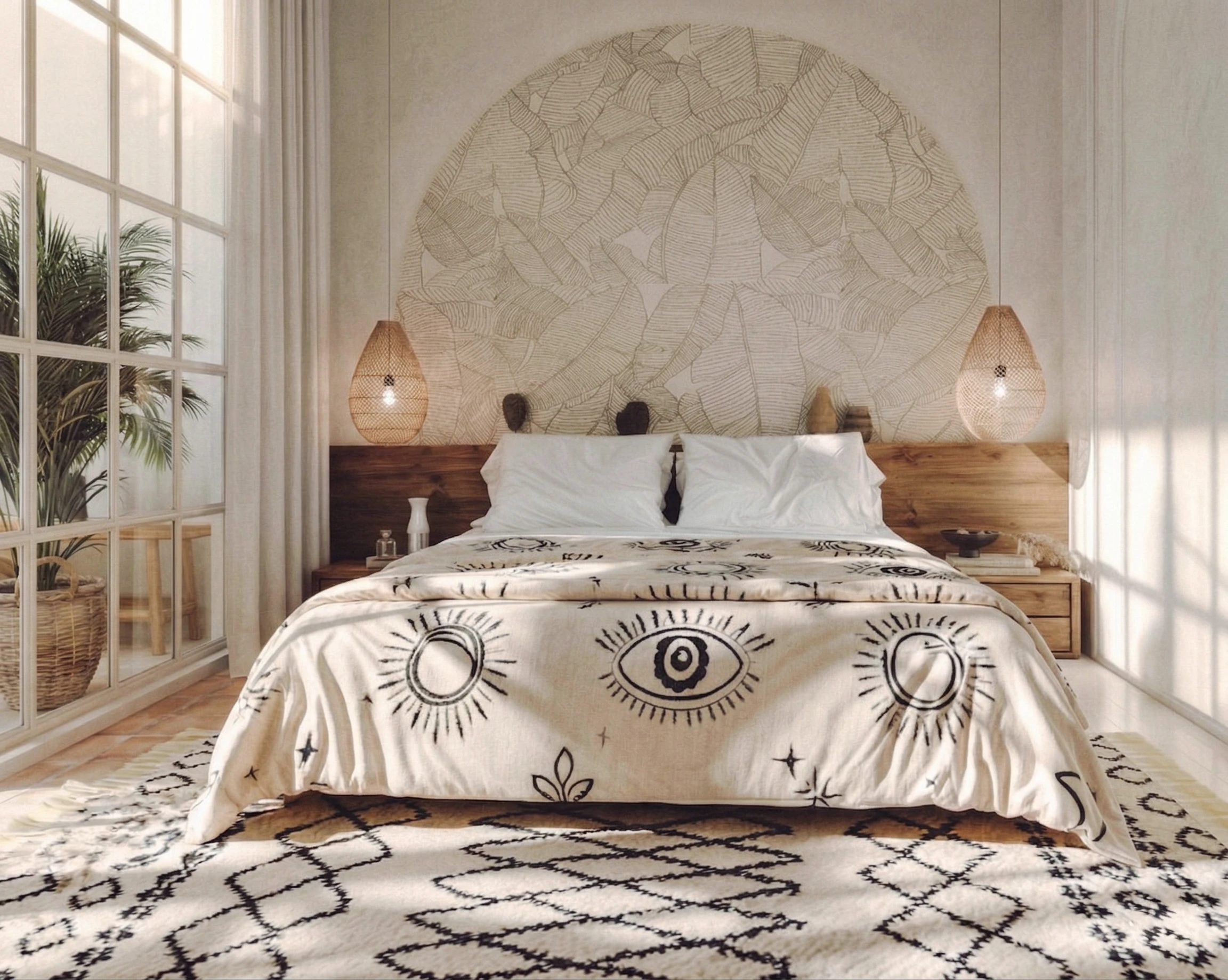 Bali — quarto cabeceira folhas