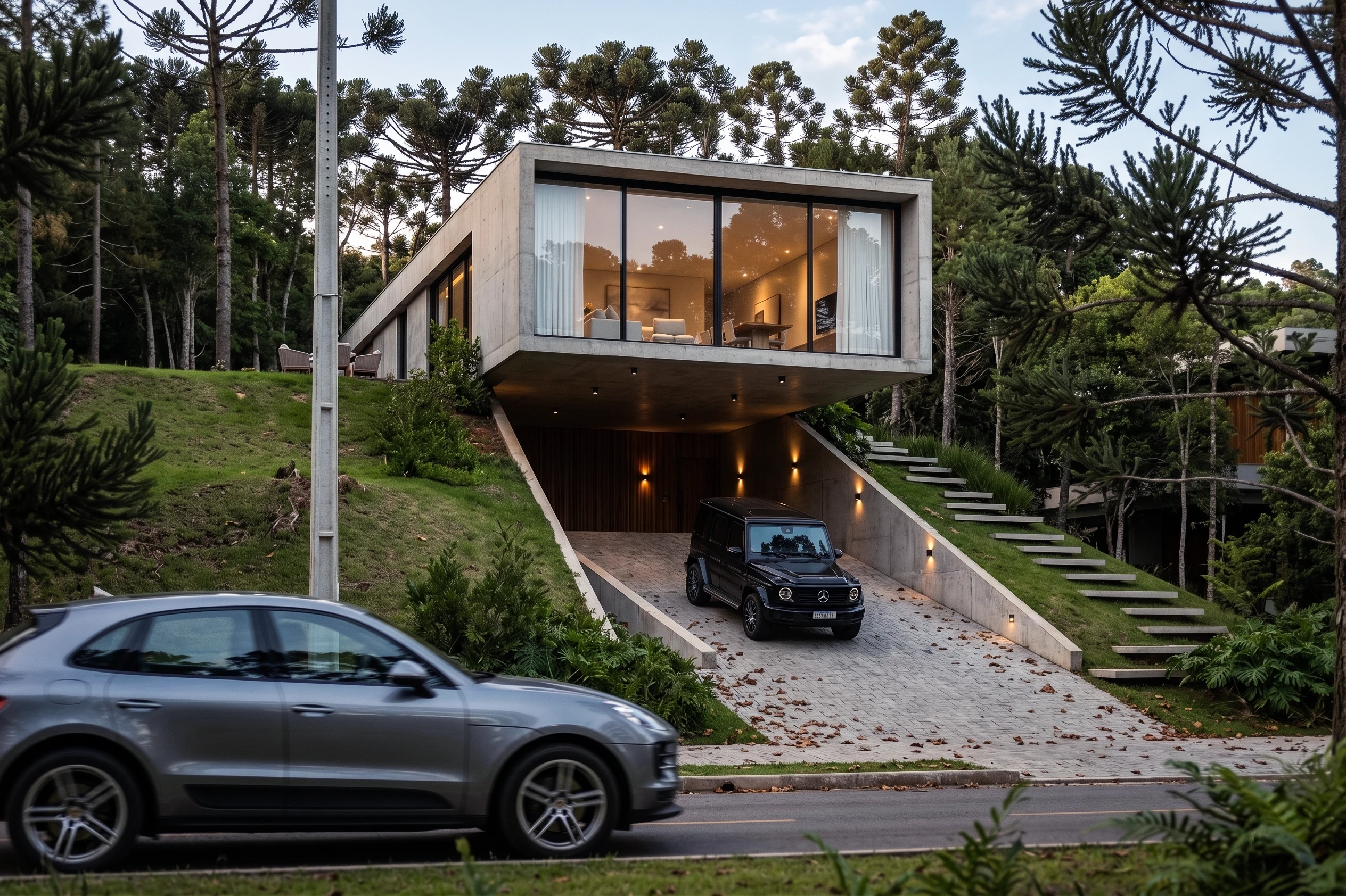 Casa Altos — fachada garagem declive
