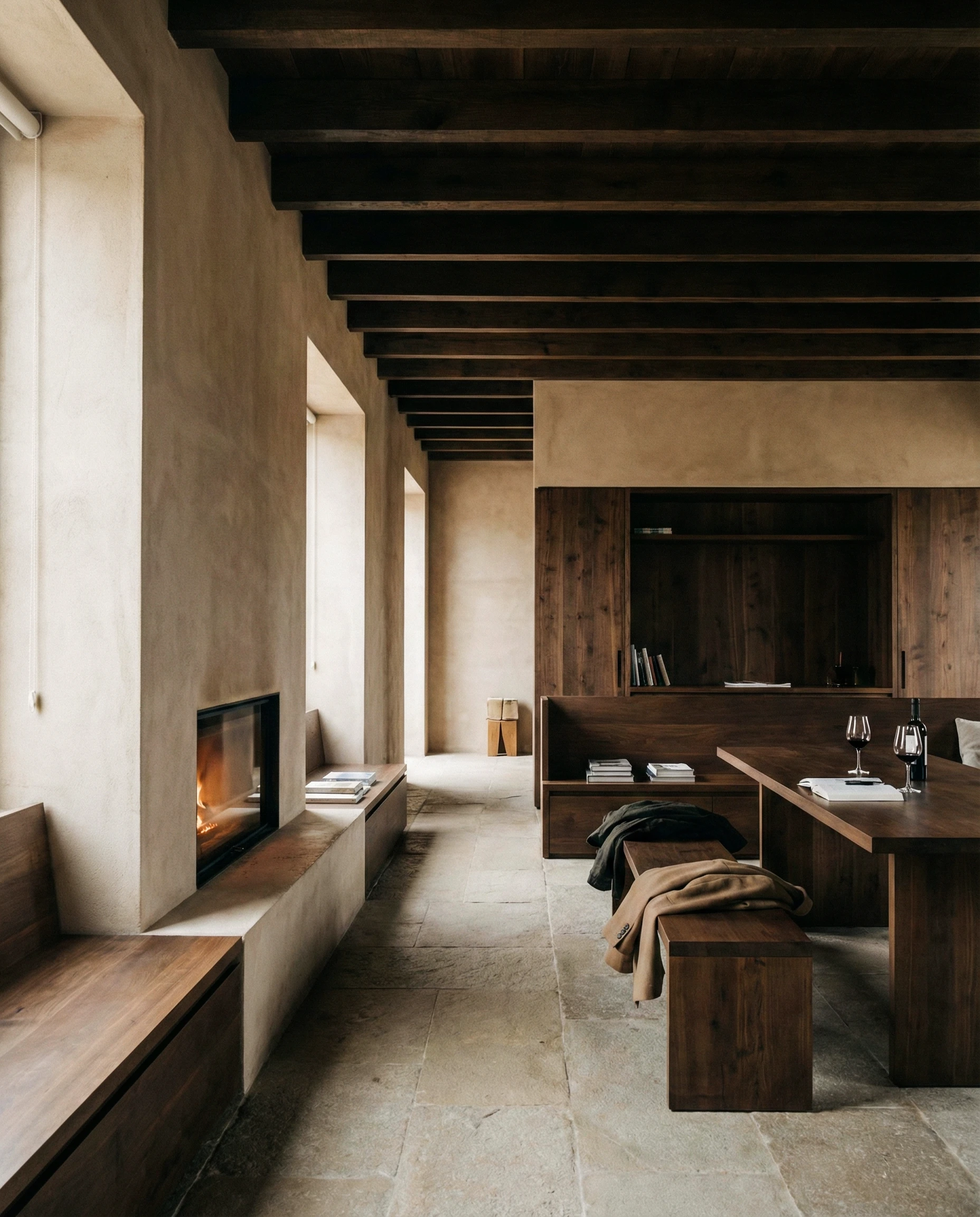 Casa no Couto — sala lareira madeira
