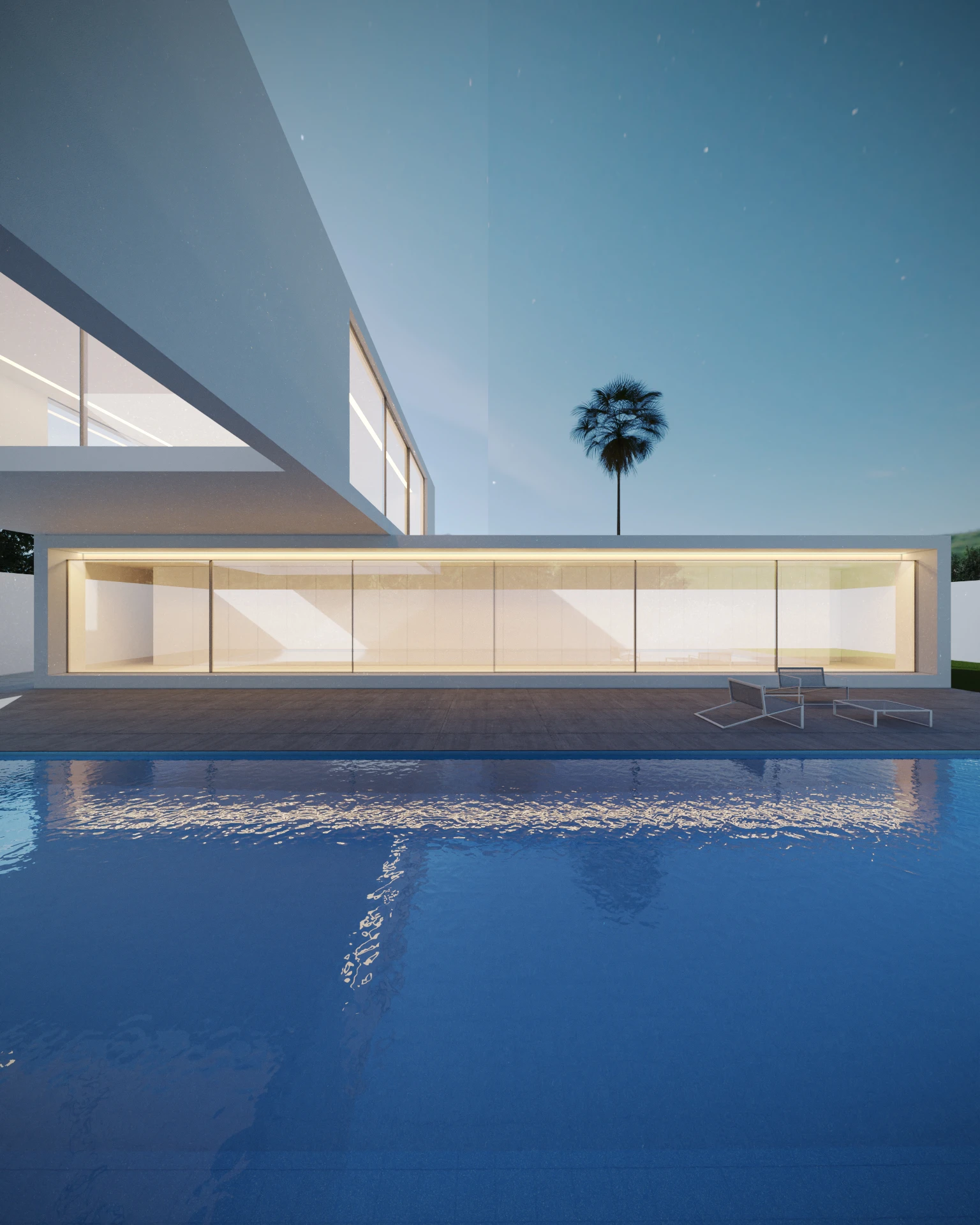 House of Sand — piscina palmeira noturna