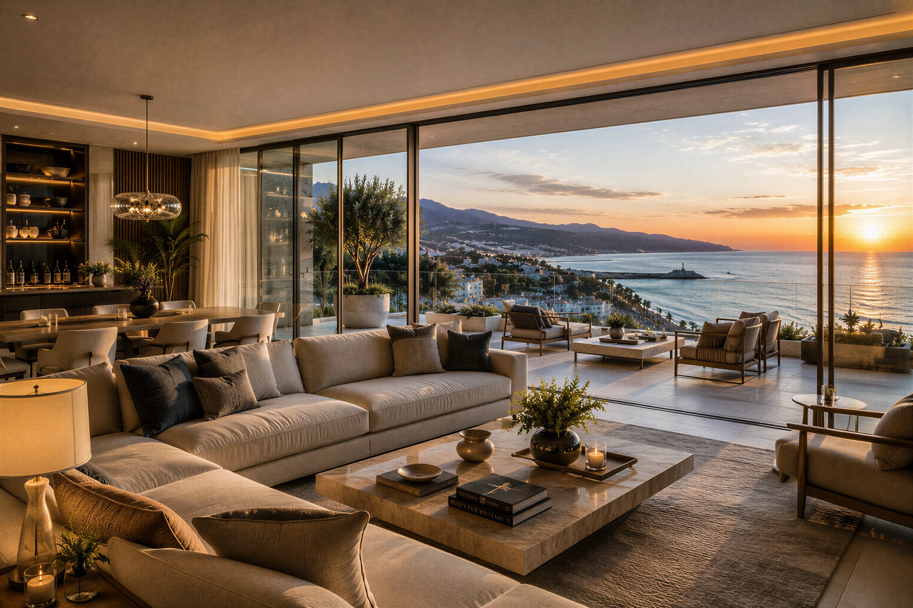 Levante Residences — sala estar vista mar