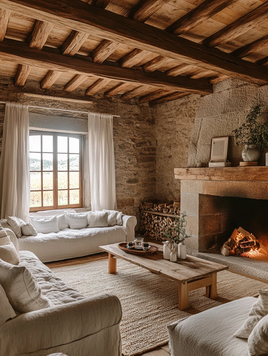 Quinta do Douro — sala estar lareira pedra