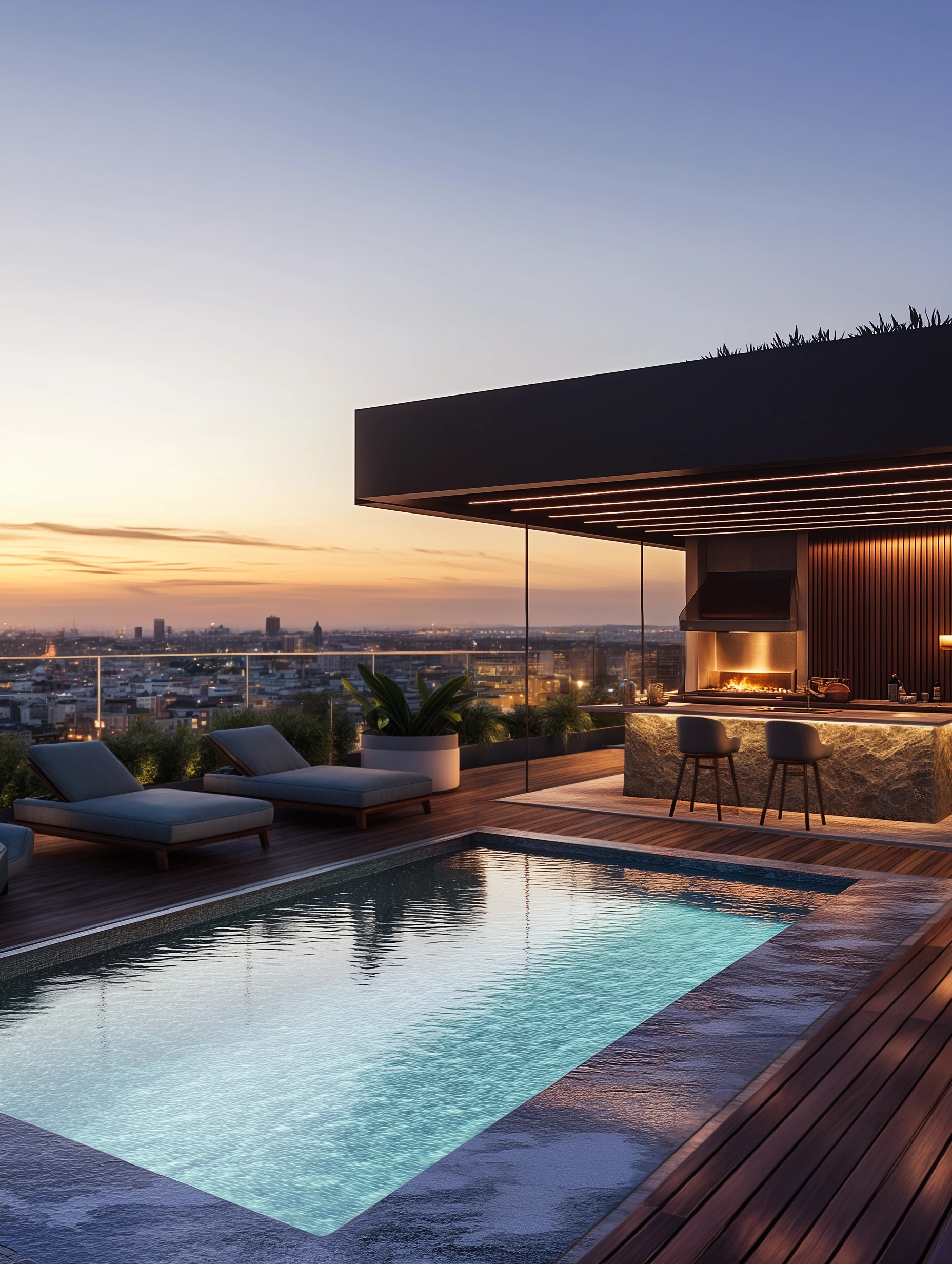 Contemporary Residential Project — terraco piscina vista cidade