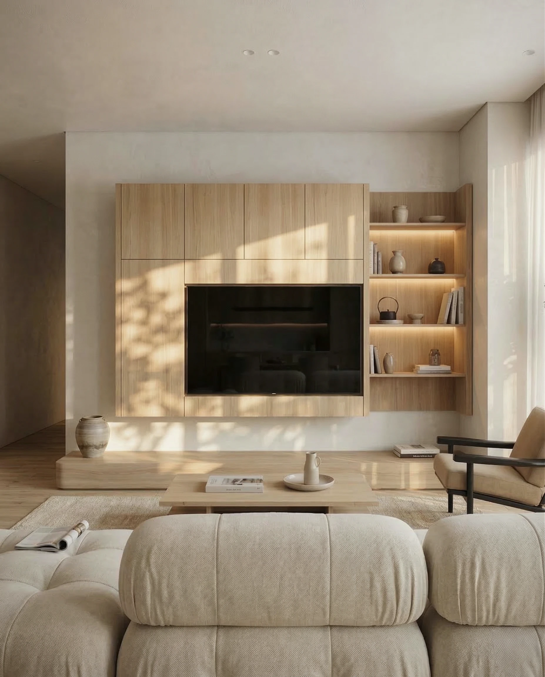 Sala Japandi — movel tv estante frontal